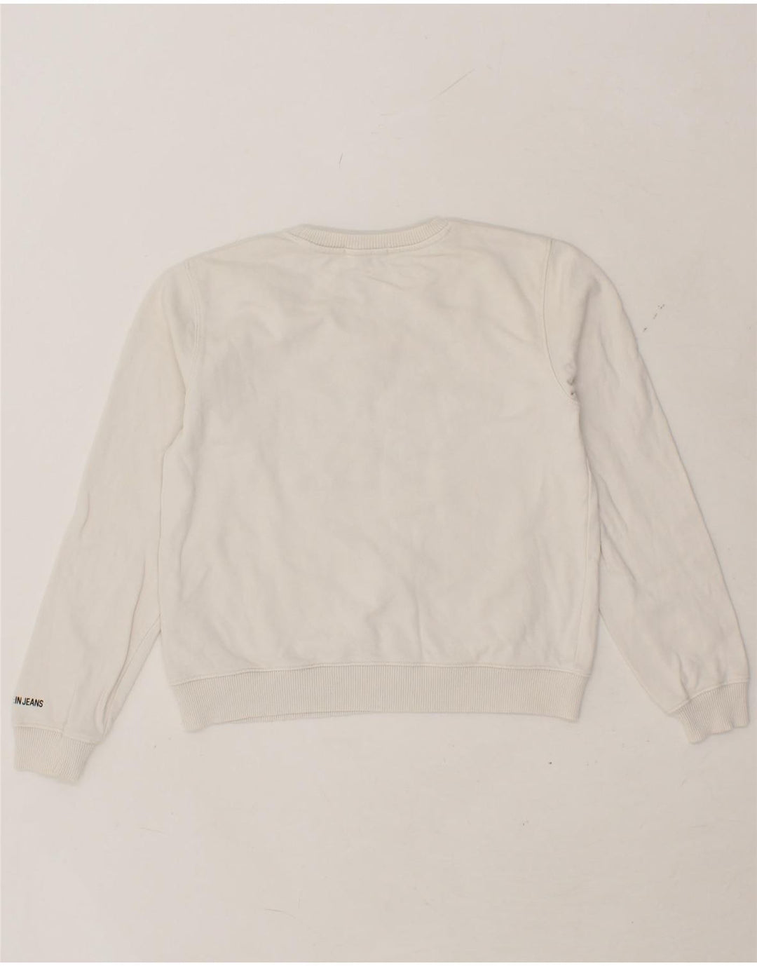 CALVIN KLEIN Girls Graphic Sweatshirt Jumper 13-14 Years Medium Off White Vintage Calvin Klein and Second-Hand Calvin Klein from Messina Hembry 