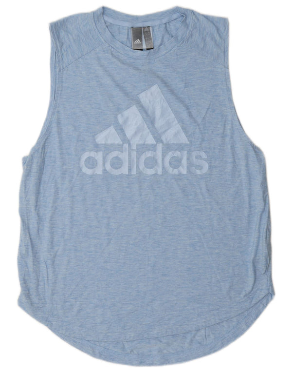 Canotta grafica da donna Adidas UK 16/18 grande cotone blu