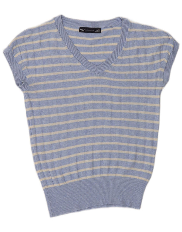 Maglione maglione con scollo a V da donna Marks & Spencer UK 6 XS a righe blu