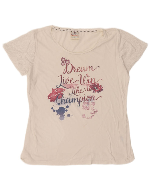 T-shirt grafica da donna Champion Top UK 14 cotone bianco medio