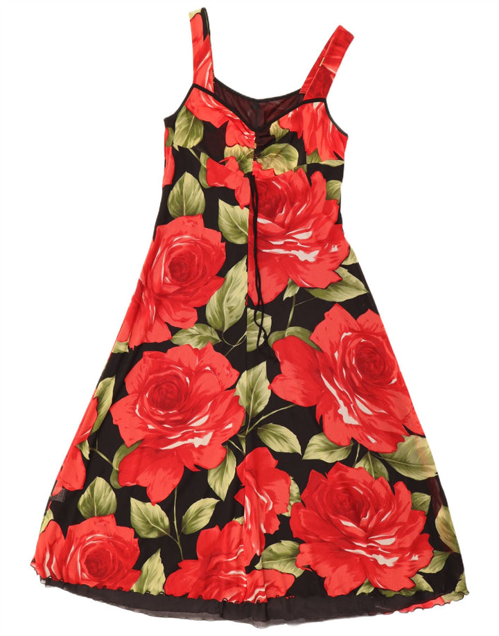 Abito lungo senza maniche da donna VINTAGE UK 12 Poliammide floreale nero medio