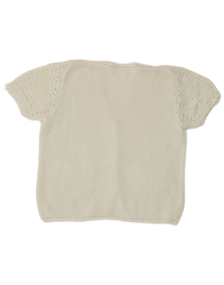 Maglione cardigan a maniche corte da donna vintage UK 12 bianco medio