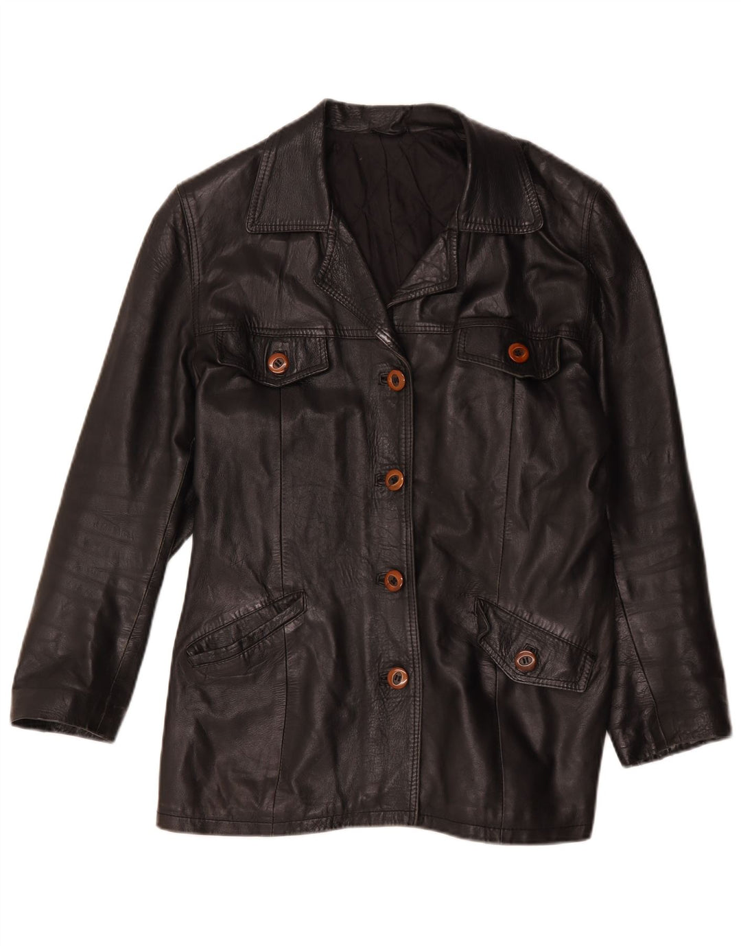 Giacca in pelle vintage da donna UK 16 grande nera