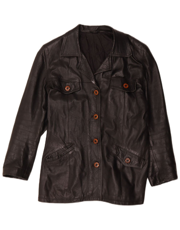 Giacca in pelle vintage da donna UK 16 grande nera