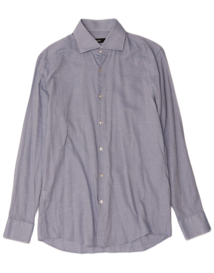 Camicia da uomo Hugo Boss taglia 39 15 1/2 cotone maculato blu medio