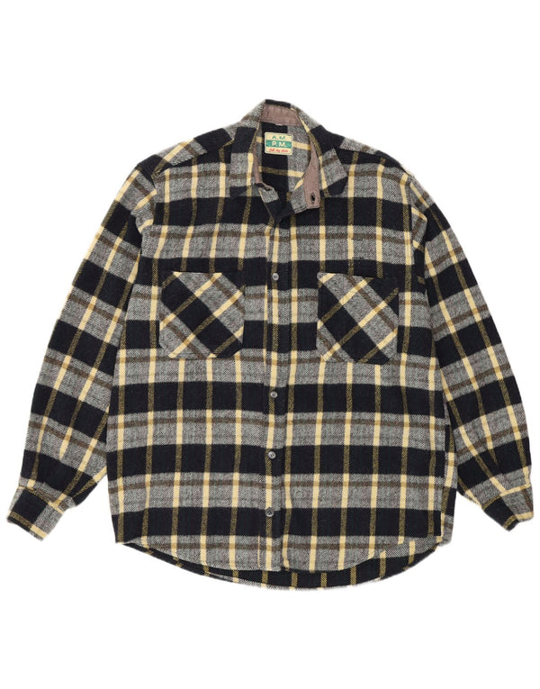 Camicia vintage da uomo in flanella a quadri neri grandi