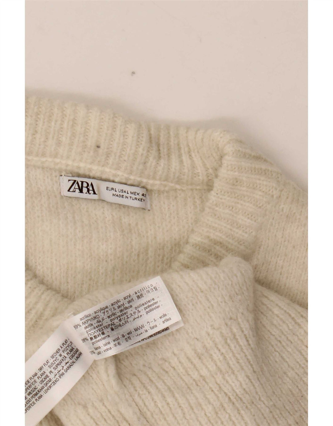Maglione girocollo da uomo Zara, grande, in acrilico bianco sporco