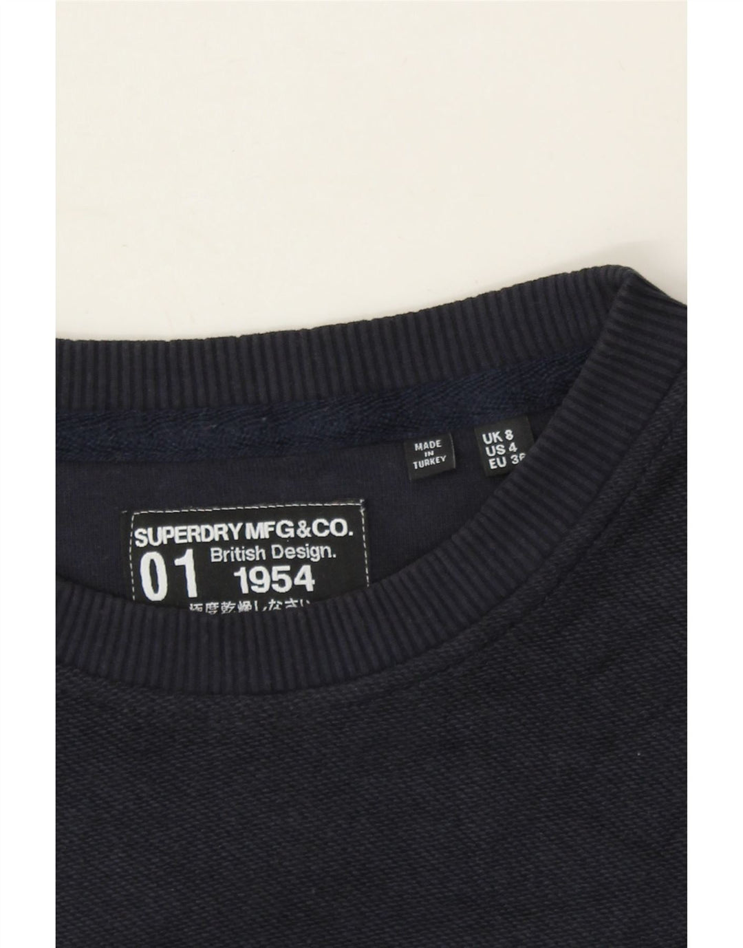 SUPERDRY Womens Oversized Sweatshirt Jumper UK 8 Small Navy Blue Cotton Vintage Superdry and Second-Hand Superdry from Messina Hembry 
