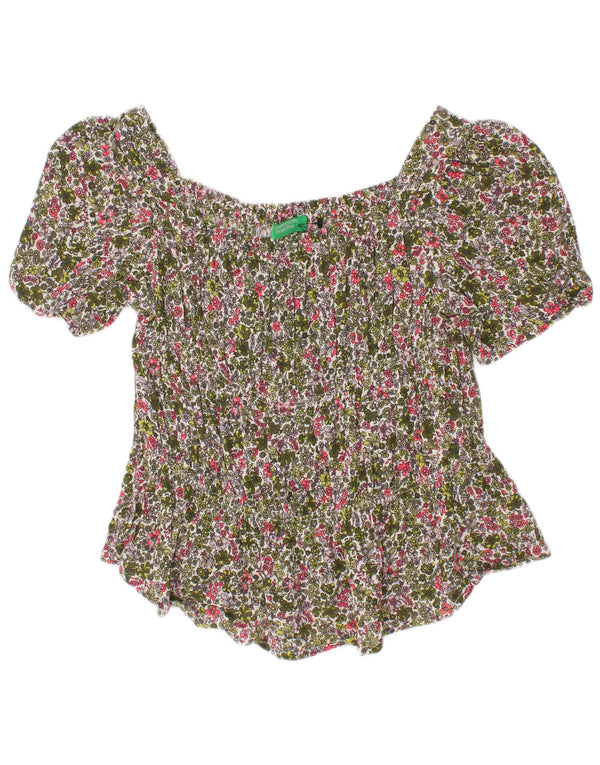 Top Blusa Bambina Benetton 6-7 Anni Piccolo Floreale Multicolor In Viscosa