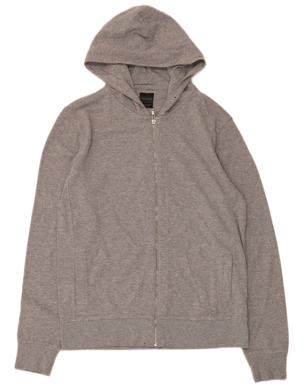 Maglione con cappuccio e zip da uomo Zara XL in cotone chiazzato grigio