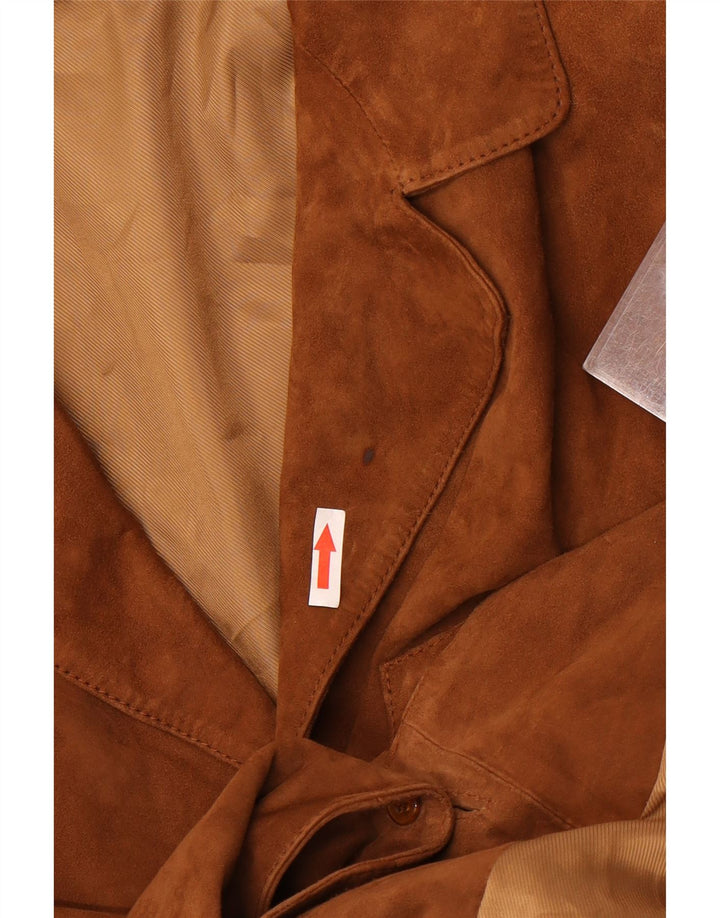 Giacca blazer vintage da uomo in pelle scamosciata a 3 bottoni IT 48 in pelle marrone medio