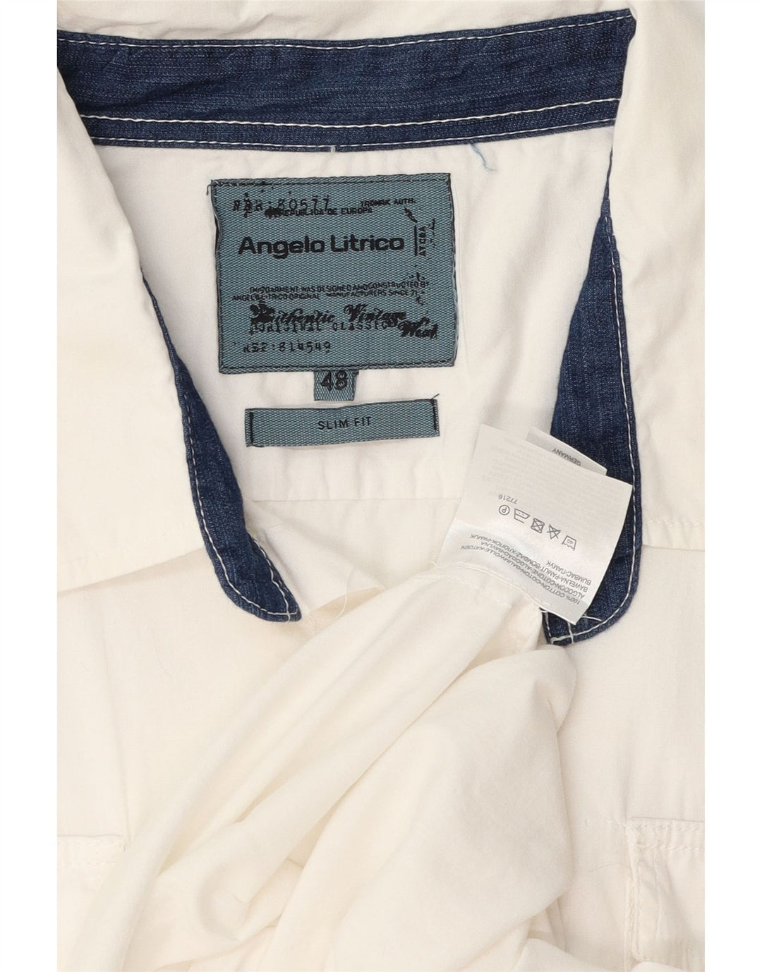 Angelo Litrico Camicia Uomo Slim Fit Manica Corta IT 48 Cotone Bianco Medio