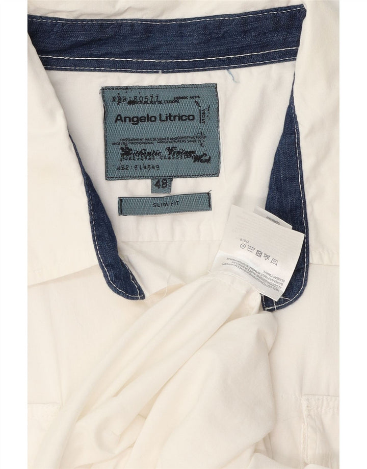 Angelo Litrico Camicia Uomo Slim Fit Manica Corta IT 48 Cotone Bianco Medio