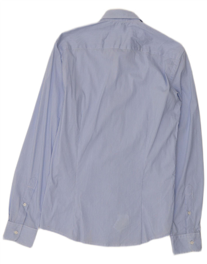 Camicia Slim Uomo Benetton Small Blu Gessato Cotone