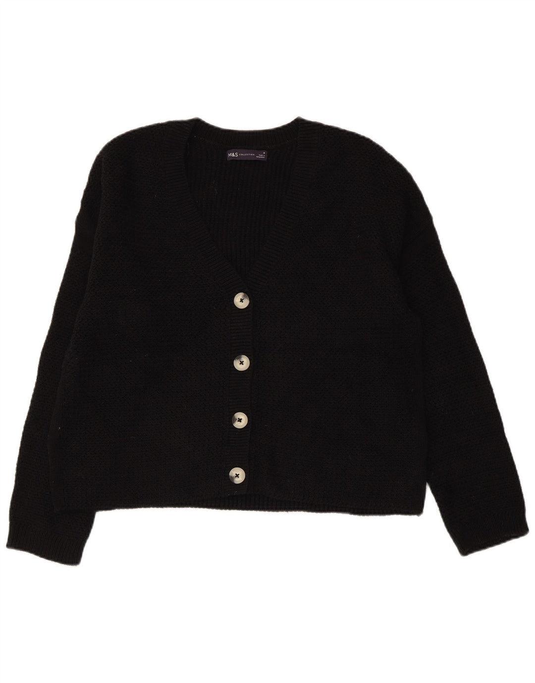 MARKS & SPENCER Maglione cardigan corto da donna UK 14 Cotone nero medio