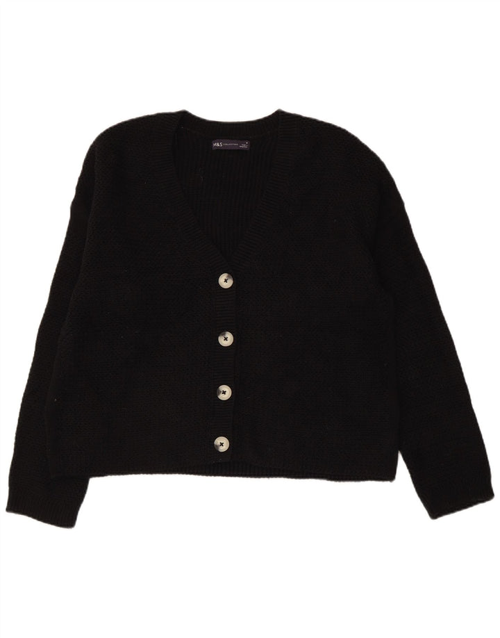 MARKS & SPENCER Maglione cardigan corto da donna UK 14 Cotone nero medio