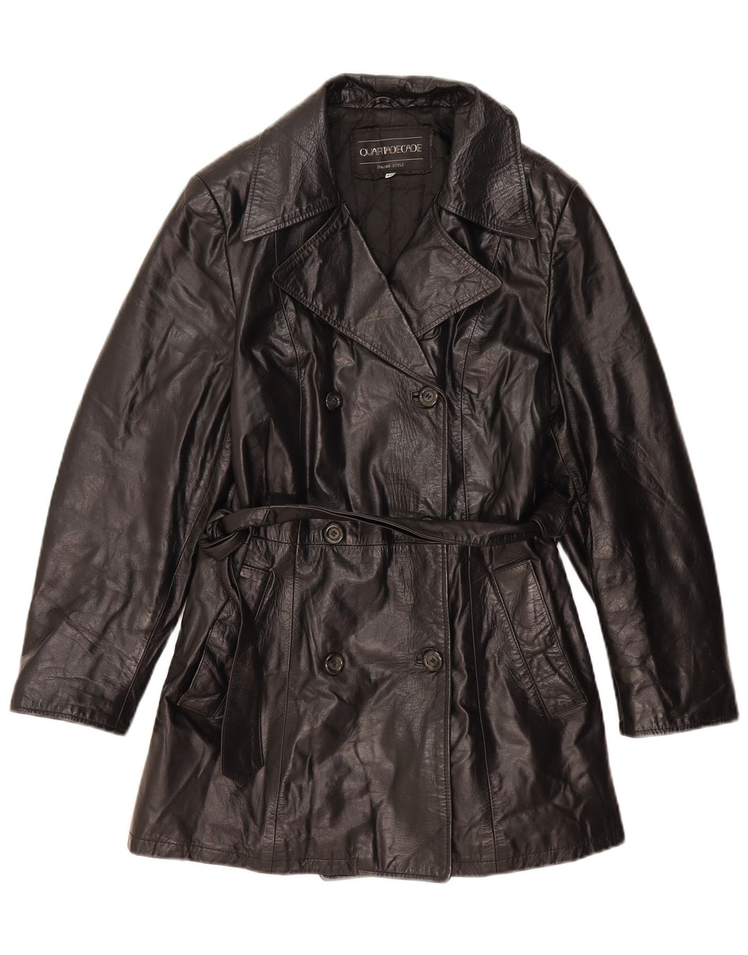 Cappotto vintage da donna in pelle doppio petto IT 44 medio nero