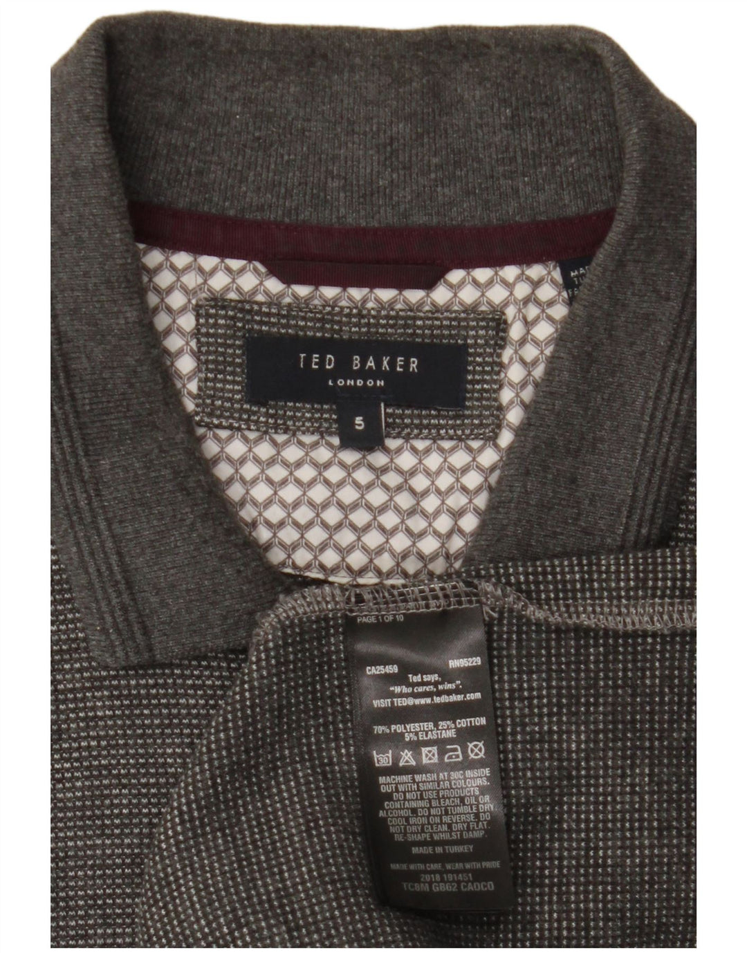 Polo da uomo a maniche lunghe TED BAKER London taglia 5 XL in cotone grigio
