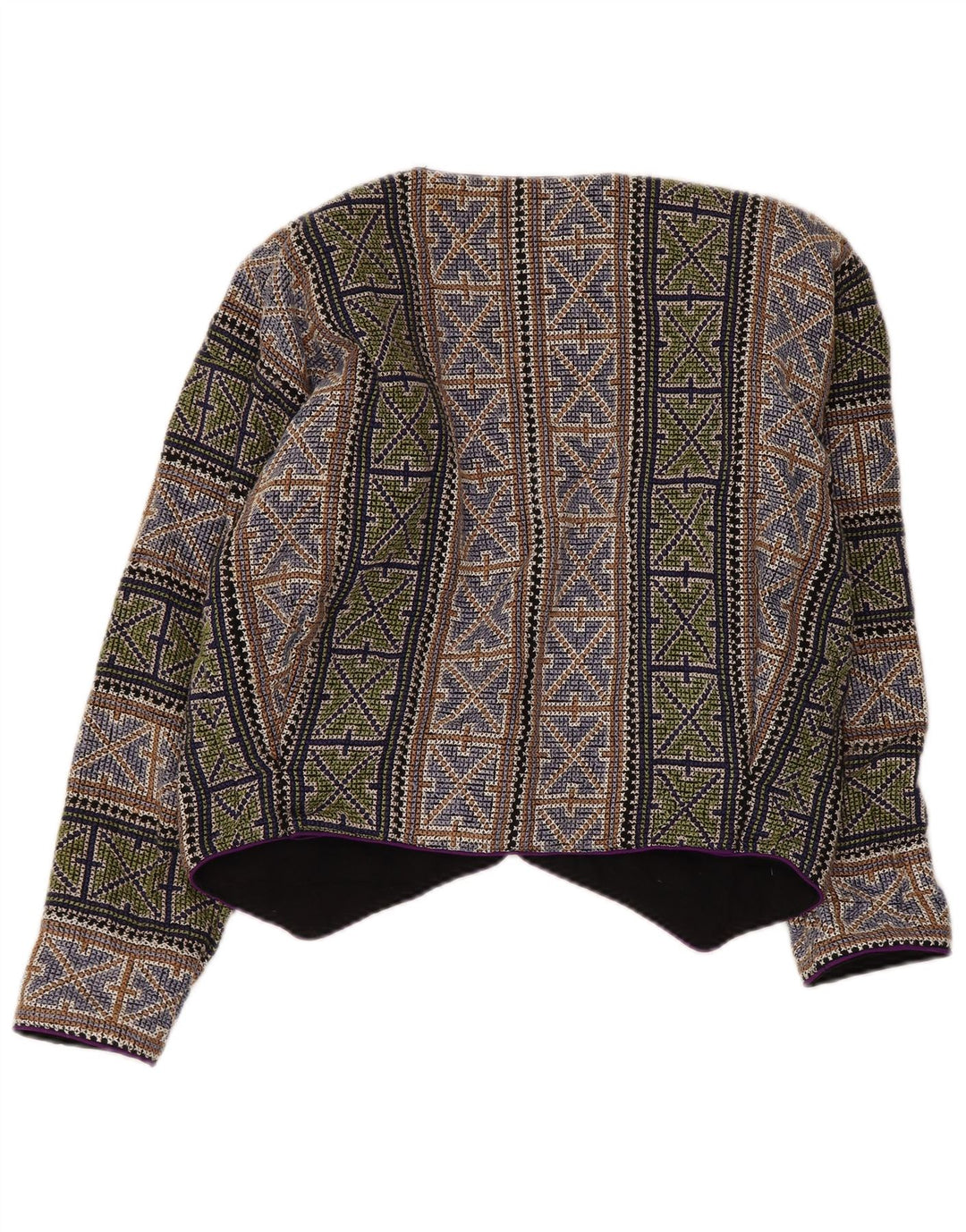 Giacca blazer corta da donna vintage UK 14 media multicolore geometrica