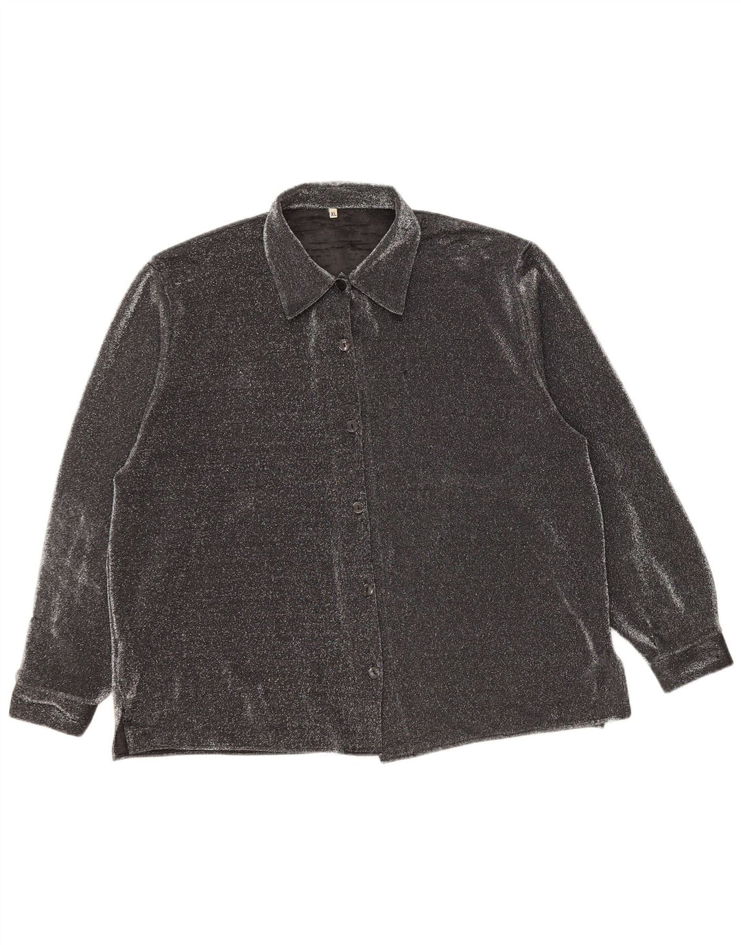 Camicetta camicia oversize da donna VINTAGE UK 16 grande poliestere chiazzato nero