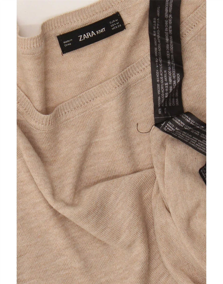Maglione maglione oversize con scollo a barca da donna Zara UK 14 Viscosa beige medio
