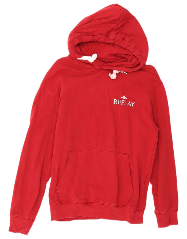 REPLAY Felpa con cappuccio grafica da uomo XS in cotone rosso