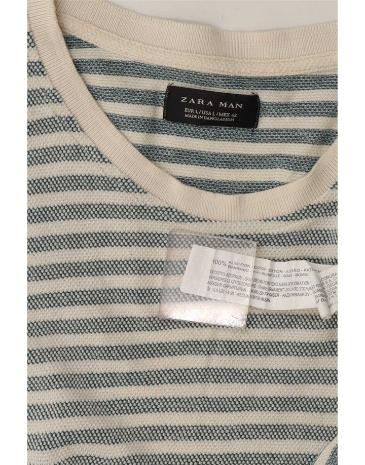 T-shirt Zara da uomo Top grande in cotone a righe grigie