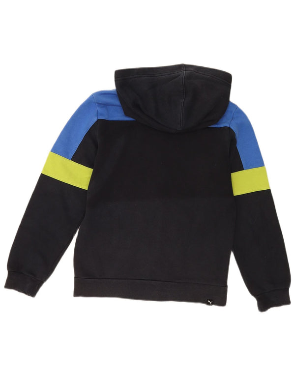 Felpa con cappuccio e zip da bambino Puma 11-12 anni in cotone color block nero