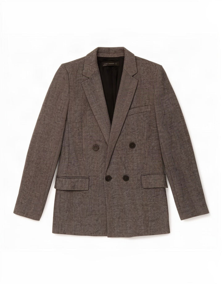Giacca blazer doppiopetto da donna Zara UK 12 grigio medio a spina di pesce