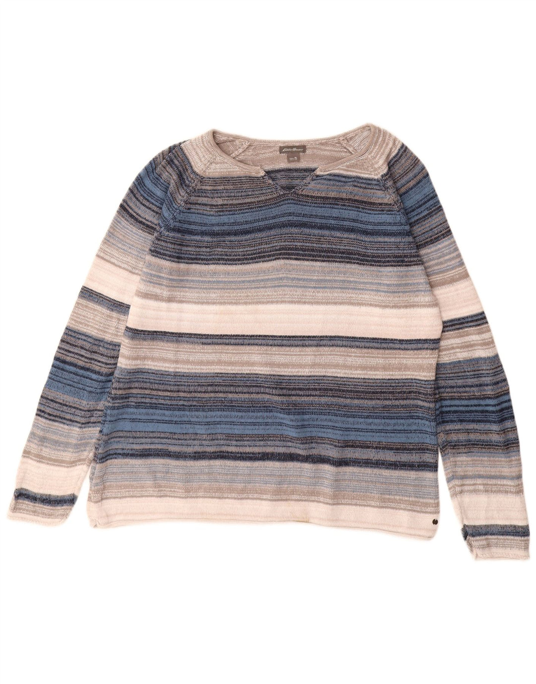 EDDIE BAUER Maglione da donna con scollo a V UK 18 XL a righe multicolore