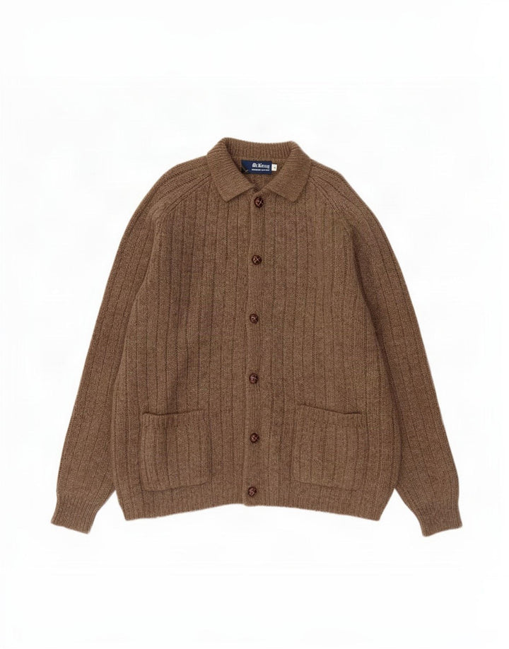 MC Kenzy Maglione cardigan da uomo grande in lana marrone