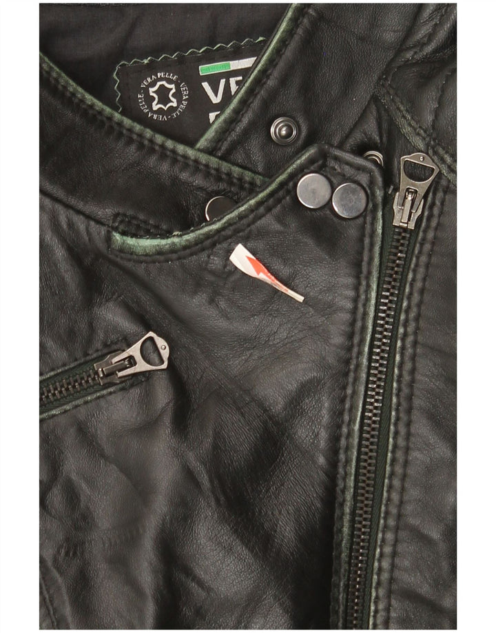Giacca da motociclista in pelle da donna vintage IT 44 pelle nera media