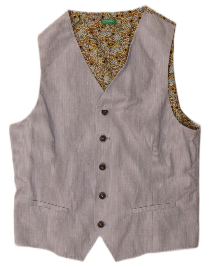 Gilet Uomo Benetton Taglia 50 Large Cotone Rigato Blu