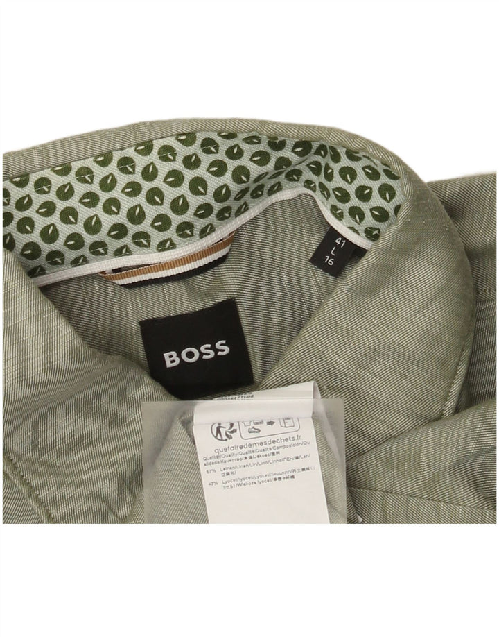 Camicia da uomo Hugo Boss taglia 41 grande lino verde