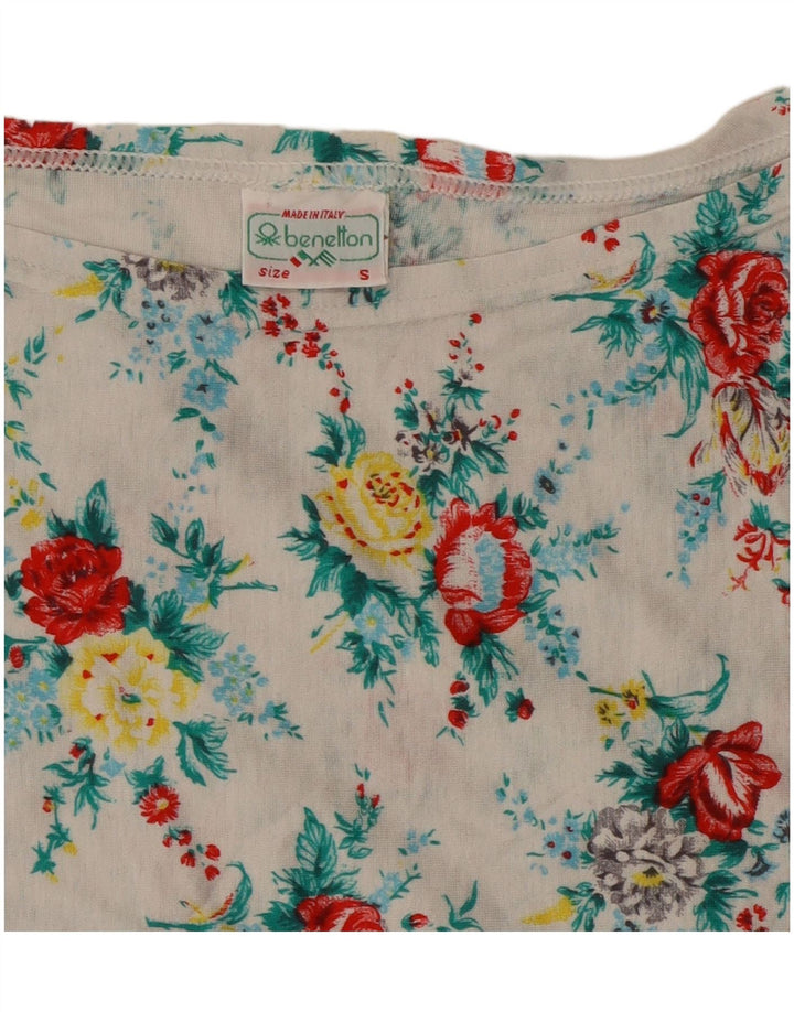 T-shirt da donna Benetton Top UK 10 piccolo cotone floreale bianco