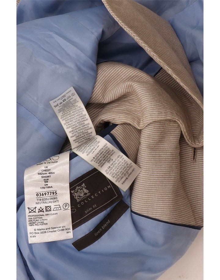 Giacca blazer a 2 bottoni da uomo Marks & Spencer EU 50 grande gessato beige