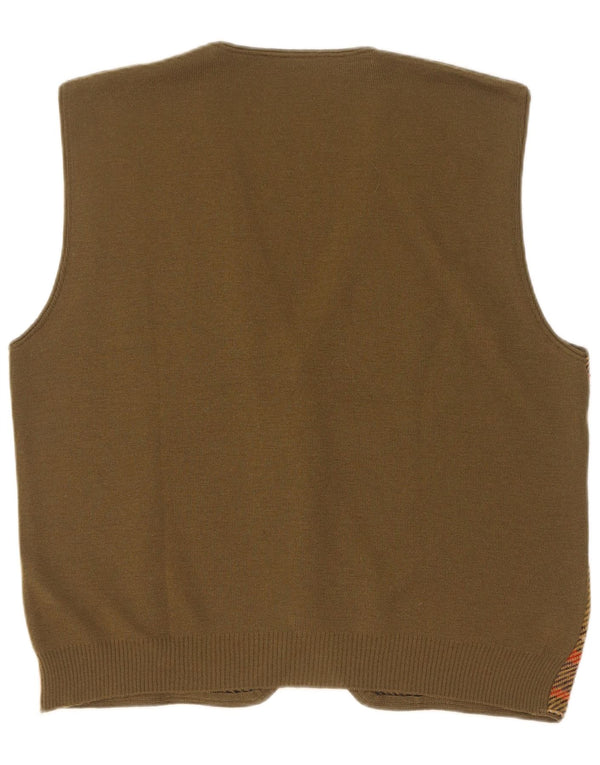 Maglione cardigan senza maniche vintage da uomo IT 54 XL lana a quadri kaki