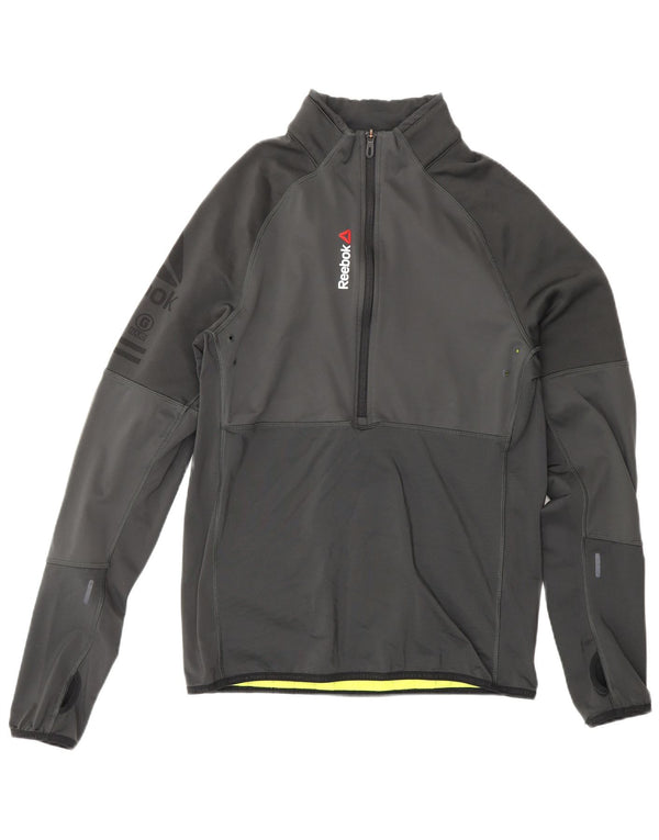 REEBOK Top da tuta pullover con zip grafica da uomo, piccolo in poliestere grigio