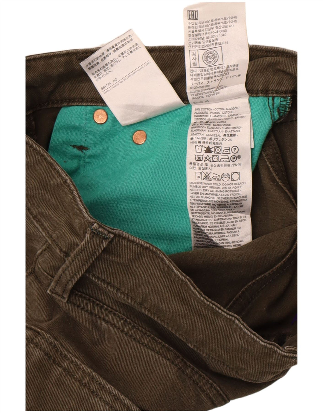 Jeans Levi's Uomo 511 Slim W28 L26 Cotone Verde