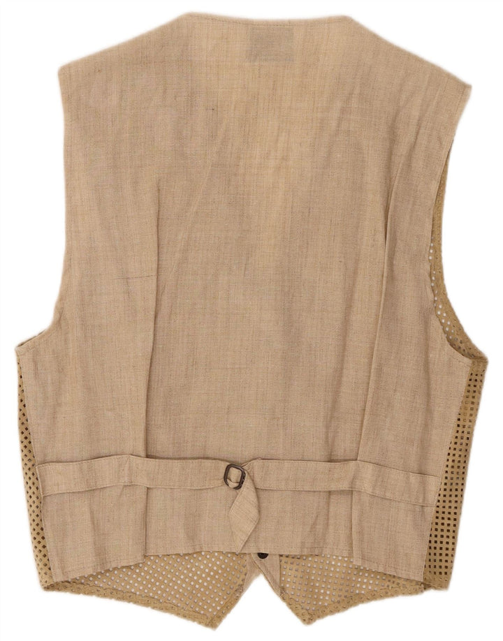 Gilet vintage da uomo in pelle scamosciata IT 46 piccolo in pelle beige