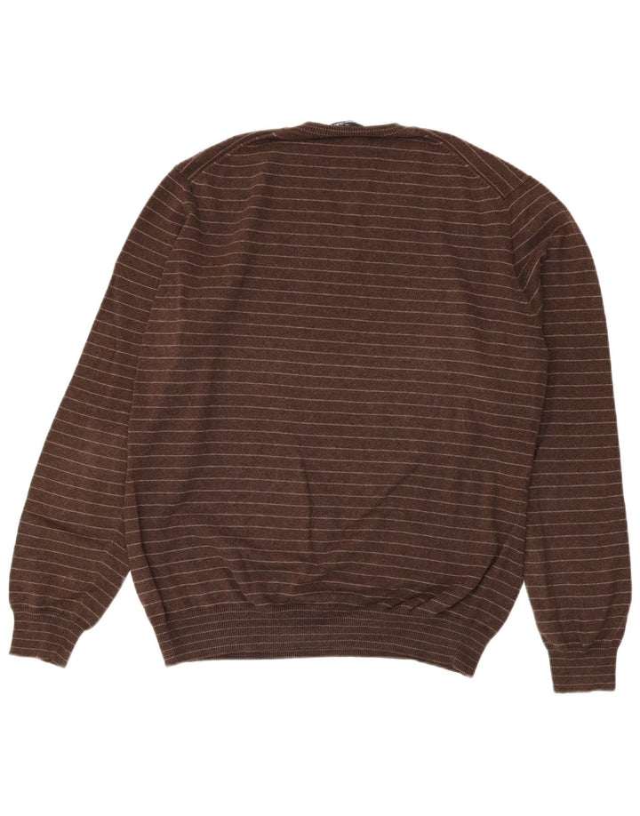 Massimo Dutti Maglione da uomo con scollo a V XL a righe marroni