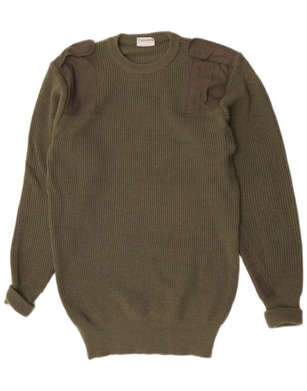 Maglione maglione girocollo militare vintage da uomo IT 56 2XL lana kaki