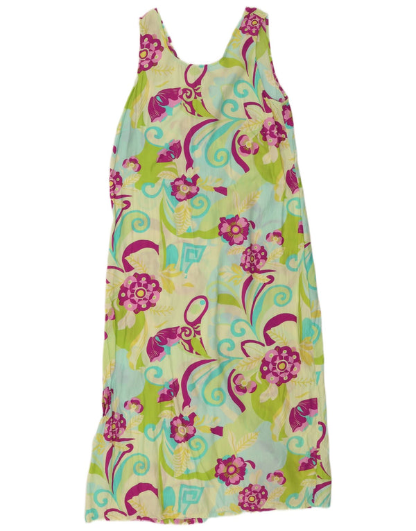 Abito lungo senza maniche da donna vintage UK 16 Grande viscosa floreale verde