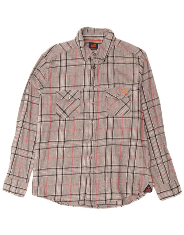 Camicia da uomo in flanella Avirex in cotone a quadri grigio medio