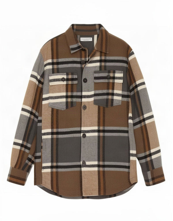 Zara Mens Flannel Shirt Medium Brown Check Cotton