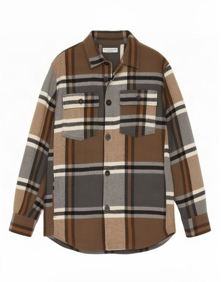 Camicia Zara da uomo in flanella di cotone a quadri marrone medio