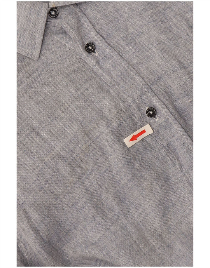 Camicia Trussardi Uomo Taglia 39 Lino Puntinato Blu Medio