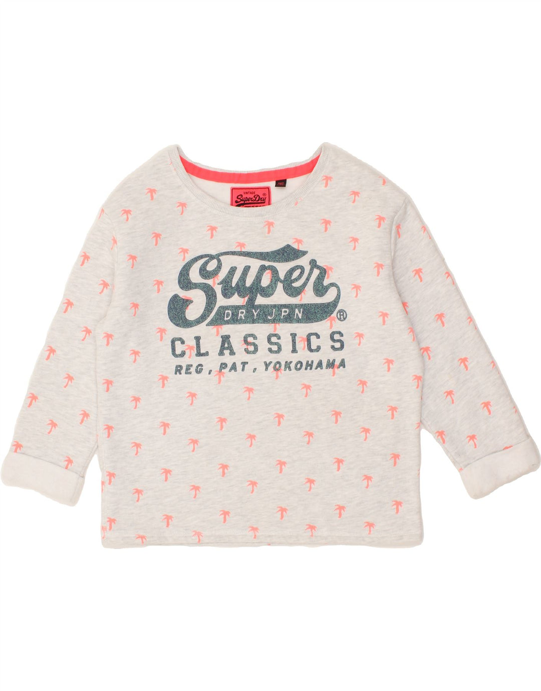SUPERDRY Womens Oversized Graphic Top 3/4 Sleeve UK 6 XS White Spotted Vintage Superdry and Second-Hand Superdry from Messina Hembry 