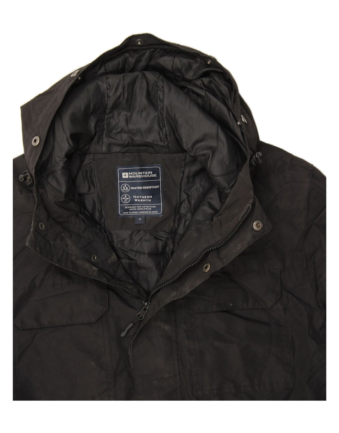 MOUNTAIN WAREHOUSE Mens Hooded Windbreaker Jacket UK 38 Medium Black Vintage Mountain Warehouse and Second-Hand Mountain Warehouse from Messina Hembry 
