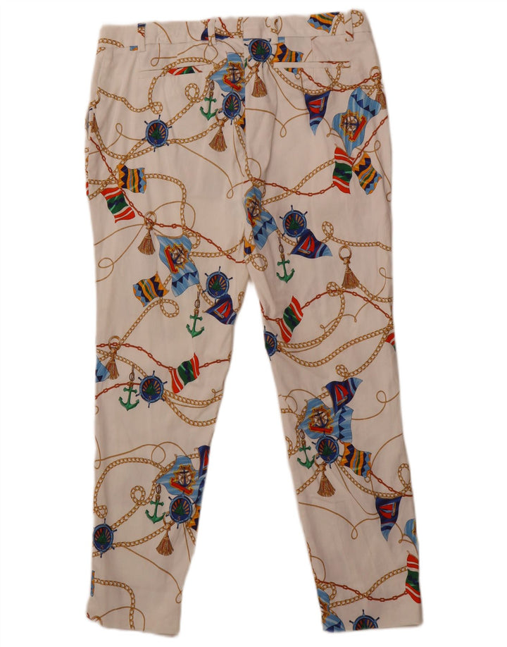 PETER HAHN Womens Abstract Pattern Crop Trousers UK 14 Large W34 L26 White